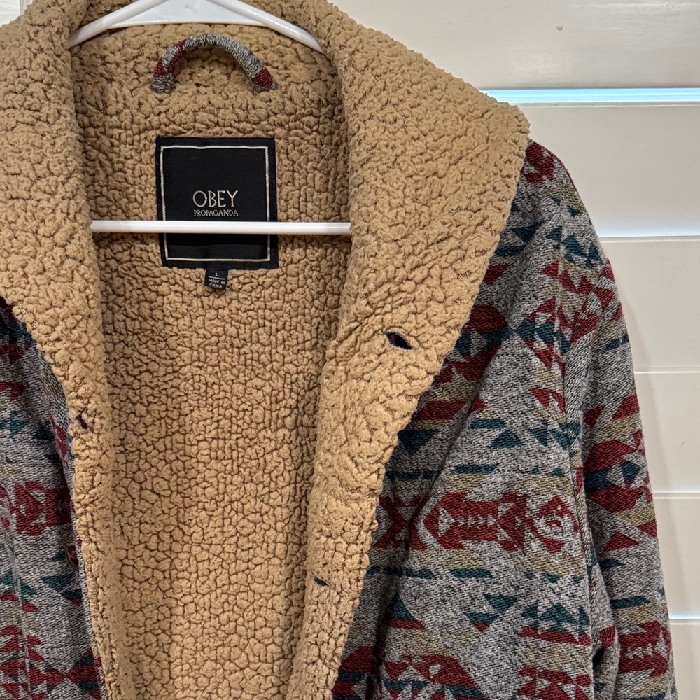Obey Multicolor Patterned Jacket With Sherpa Lini… - image 3